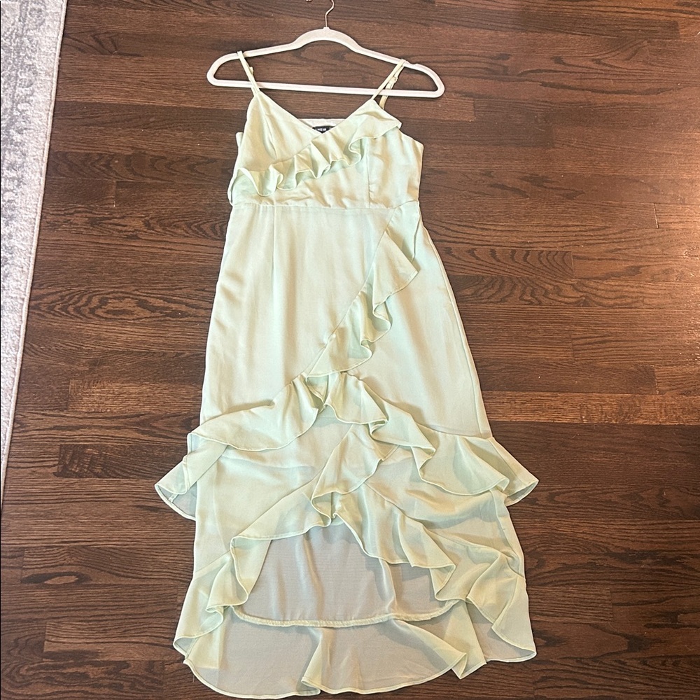 SHEIN Mint Green High Low Ruffle Dress